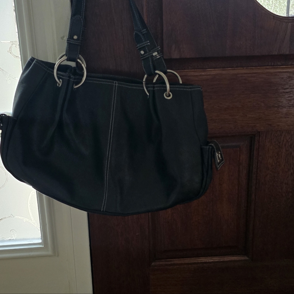 Ralph Lauren Black Pebbled Leather Shoulder Bag w/ Side Turn-Lock Pockets - Picture 6 of 15